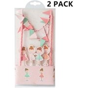 2 Pack Ballerina Cake Topper Party Supplies Baby Girl Shower Favors Birthday Cake Bunting Flag Topper Ballerina Toothpicks Wrap Decorations Kits Ballet Dance (2 Pack )