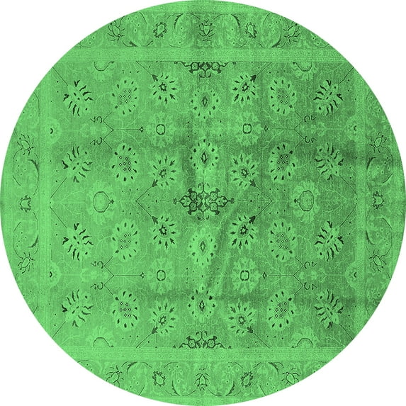 Ahgly Company Indoor Round Oriental Emerald Green Industrial Area Rugs, 3' Round