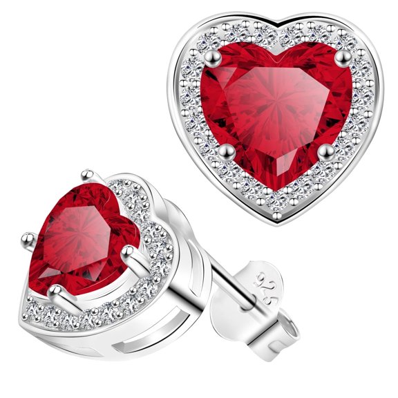 Saintda January Birthstone Earrings for Women Heart Shaped Garnet Stud Earrings Sterling Silver Jewelry Birthday Christmas Gift for Her