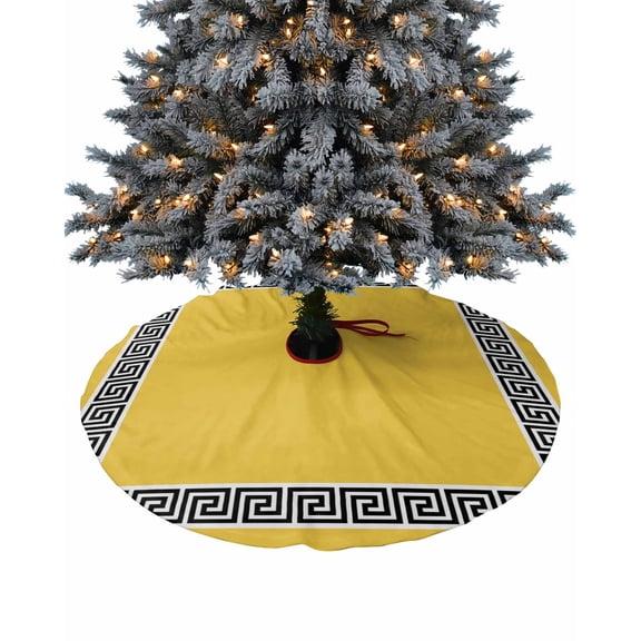 Yellow Christmas Tree Skirt 36 Inches Large Christmas Skirt Tree, Black White Modern Geometric Abstract Art Tree Skirt Christmas Decorations for Fireplace Party Holidays Indoor Outdoor