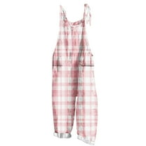 ABATAB Womens Plus Size Jumpsuit Summer Casual Plaid Baggy Rompers Sleeveless Casual Wide Leg Long Pants Beach Outfits