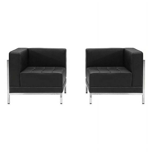 Bowery Hill 2-Pc Contemporary Stainless Steel Reception Configuration in Black