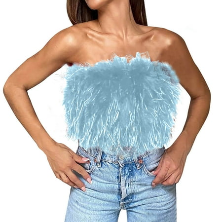 

Ecqkame Women Crop Tops Clearance Women s Casual Sexy Hollow Out Suspender Vest With Top Bra Top Inside Tops Light Blue S