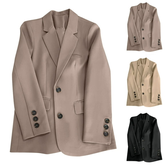BiZtdJrK Blazers for Women Solid Lapel Business Casual Suit Jacket Fall Outdoor Long Sleeve Coat Button Open Front Blazer Cardigan Todays Sales Black L