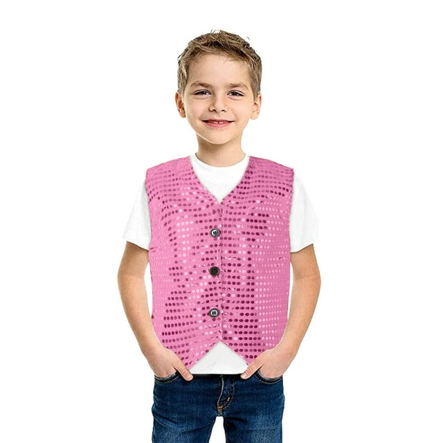 Gilet de Danse de Rue à Paillettes pour Enfants Filles Garçons Jazz Hip Hop, Veste de Scène, Manteau de Fête