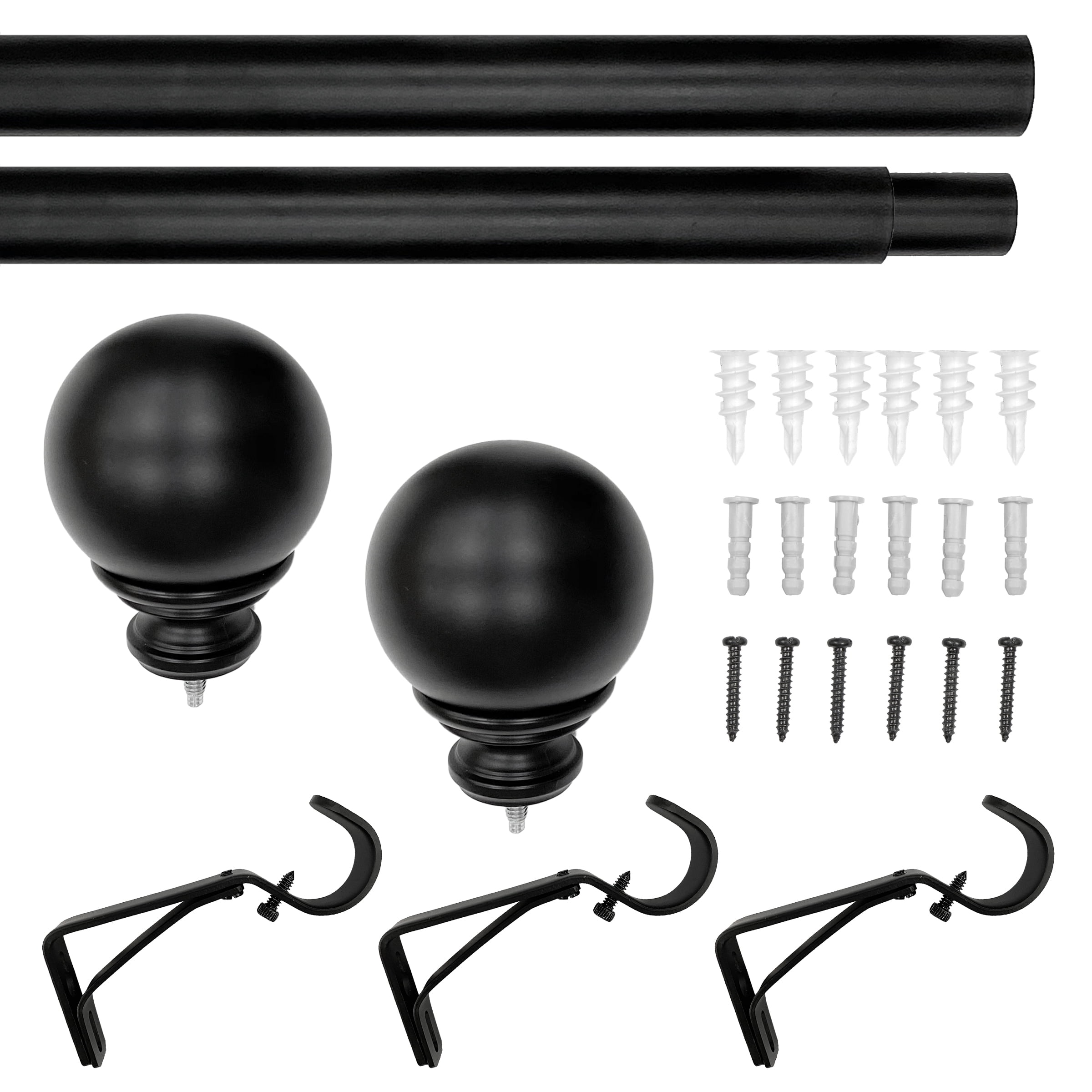 Better Homes & Gardens 1" Matte Black Metal Ball Single Curtain Rod 120-180"