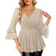 thumbnail image 4 of Ounisa Womens Ruffle 3/4 Sleeve V Neck Double Layers Mesh Blouses Loose Fit Flowy Tunic Tops, 4 of 6