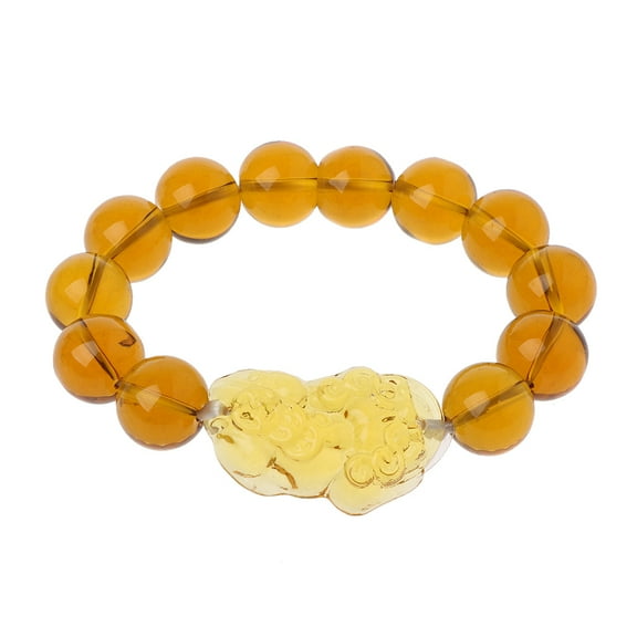 Lucky Pixiu Bead Bracelet Feng Shui Citrine Gem Stone Bracelet Attract Wealth and Good Luck Jewelry Gift for Men Women