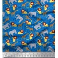 thumbnail image 1 of Soimoi Blue Satin Silk Fabric Lion,Giraffe & Elephant Kids Print Fabric by Yard 42 Inch Wide, 1 of 1