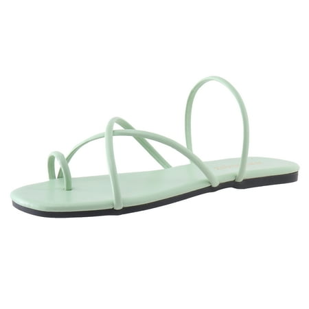 

Cathalem Fashion Spring And Summer Women Slippers Flat Bottom Light Strap Set Toe Solid Color Breathable Beach Shoes Green 40