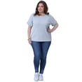 thumbnail image 3 of DARING DIVA Women's Plus Textured Rolled Sleeve Tee Crew Neck Blouses 2X Light Blue, 3 of 6