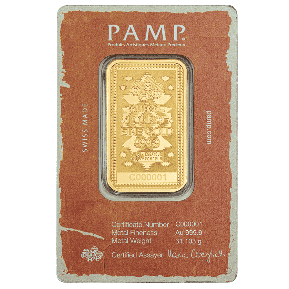 1 oz PAMP Suisse Yellowstone Cowboy Gold Bar .9999 Fine (in Assay)
