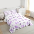 thumbnail image 3 of Feelyou Purple Bowknot Ribbon Queen Comforter Set, Romantic Floral Bedding Set, 3pcs, 3 of 8