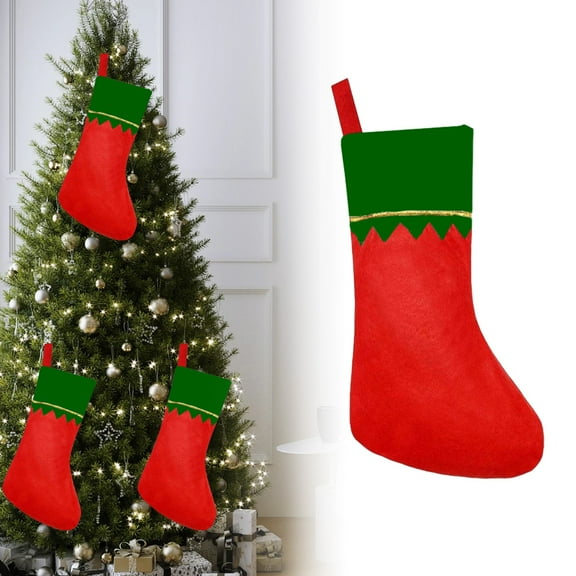 JUMNUYCUH Christmas Stockings, Felt Christmas Stocking Hanging Ornaments for Holiday Xmas Tree Fireplace Decorations, 9.1" x 14.2", Red