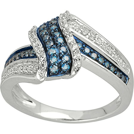 1/2 Carat T.W. Blue and White Diamond 10kt White Gold Bridge Ring