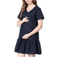 thumbnail image 2 of Diufon Maternity Short Sleeve Dress for Women Casual V Neck Pregnant Dress Home Daily Wearing Solid Color Dress, 2 of 6
