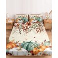 thumbnail image 2 of King Size Fitted Sheet Set - Green Orange Pumpkins Fall 3 Piece Bedding Sets 16" Deep Pocket Fitted Sheet with 2 Pillowcases, Thanksgiving Floral Botanical Brushed Microfiber Hotel Luxury Bed Sheets, 2 of 9