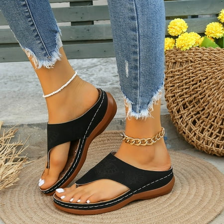 

WZJuhiie Flip Flops Casual Sandals Fashion Printed Solid Color Women s Casual Sandals