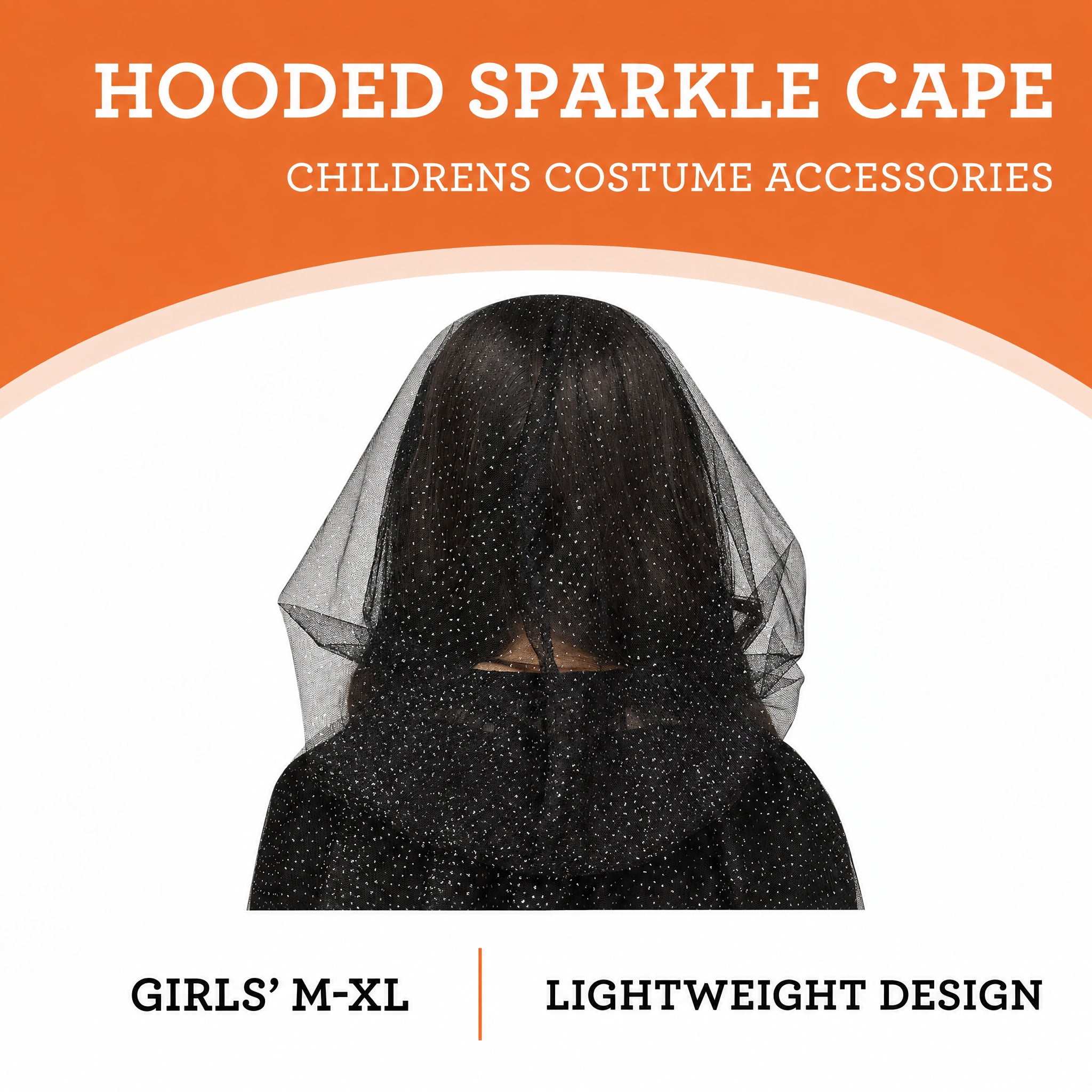 Hooded Sparkle Cape Costume Accessory for Children, Black, M-XL, Halloween by Way To Celebrate