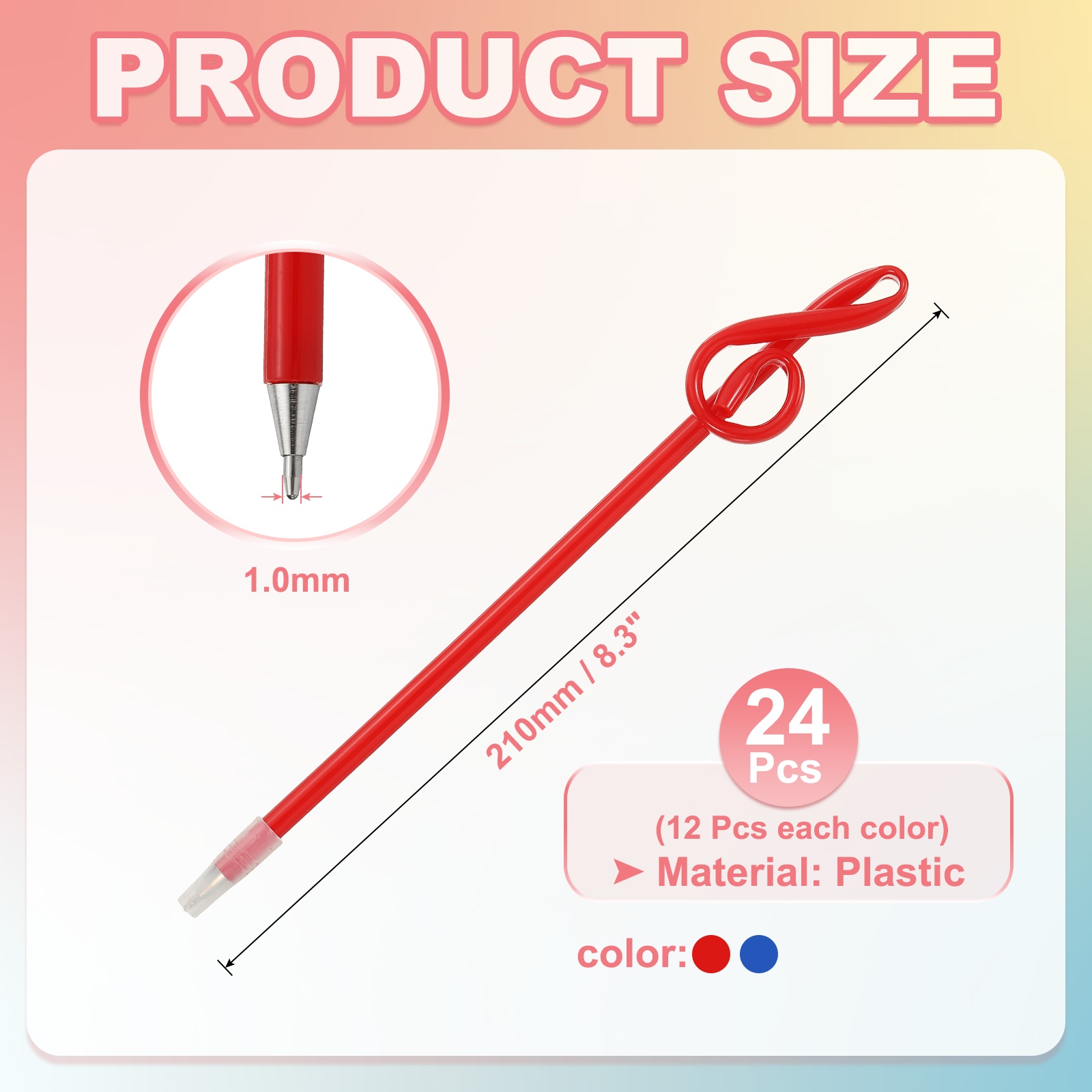 24pcs Rollerball Pens 1.0mm, Musical Note Ball Point Pens Black Liquid Gel Ink Music Novelty Smooth Writing for Home Office Gifts, Red/Blue