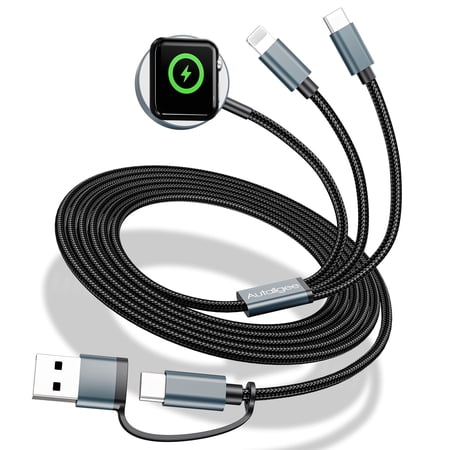 3-in-2 Apple Watch charger Charging Cable for Apple Watch Ultra/SE/Series 10/9/8/7/6/5/4/3/2/1 & iPhone 16/15/14/13 & Galaxy S24 - 4FT USB-C/A Travel Charger