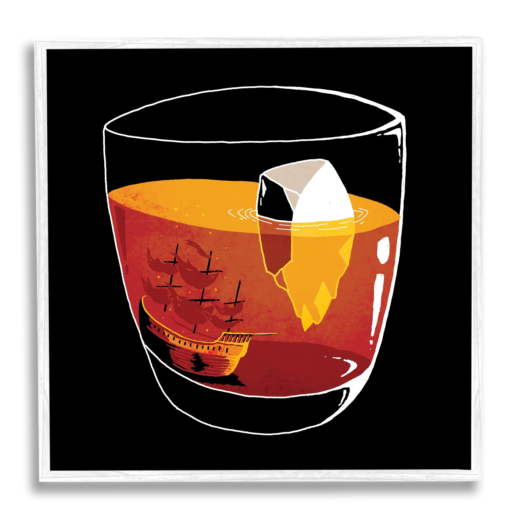 Stupell Industries Clever Iceberg Ship Beverage Drinking Glass Illustration Framed Wall Art, 17 x 17, Design by Michael Buxton