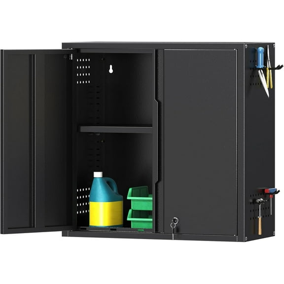 Coolsun Garage Wall Cabinet, 26" H Metal Wall Cabinet with Lockable Doors and Adjustable Shelf, Wall Mounted Metal Storage Cabinets for Garage Assembly Required (26" H Black)