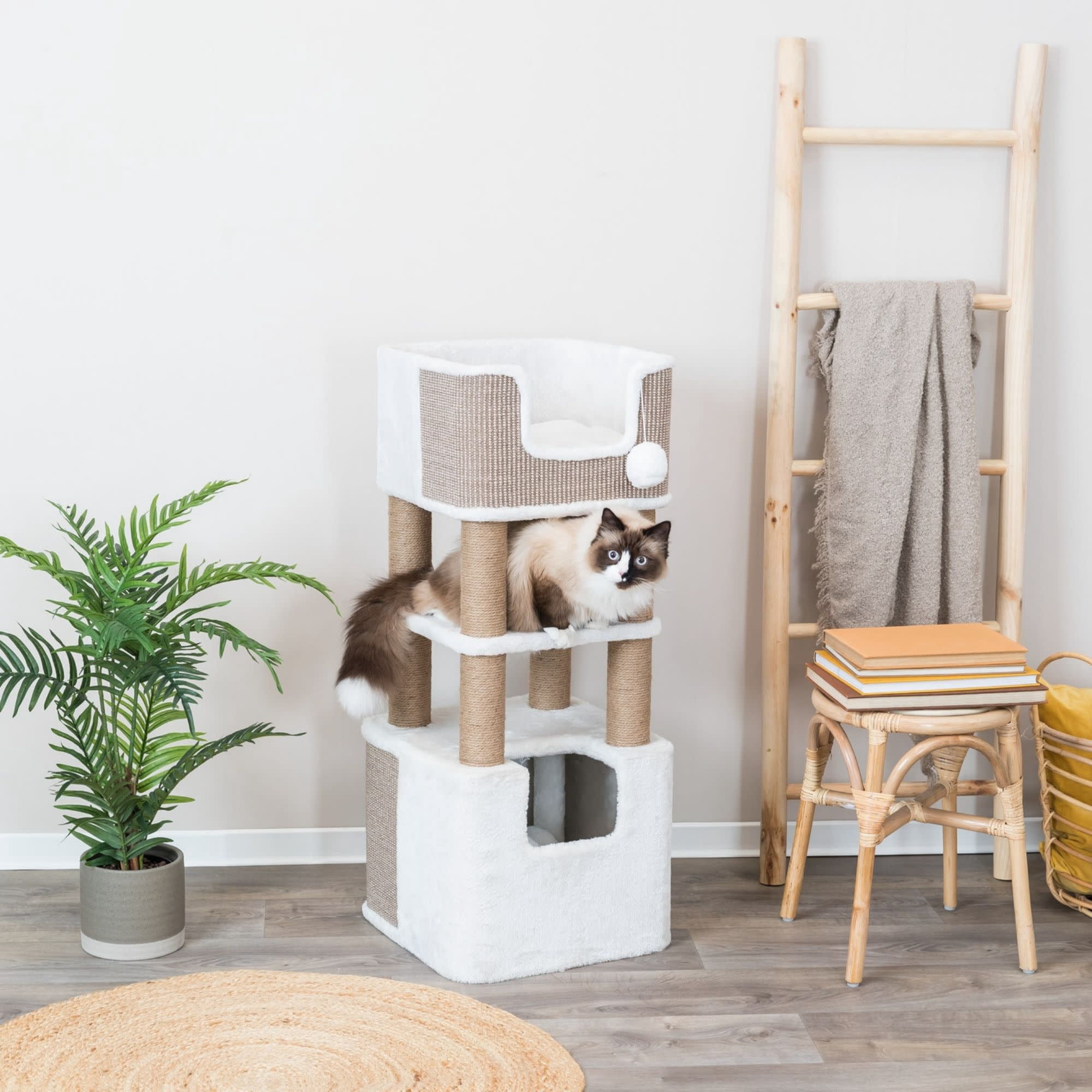 TRIXIE Lucano 39.8" Multi-Level Cat Tree with Sisal Scratching Posts, Condo & Hanging Cat Toy, Taupe