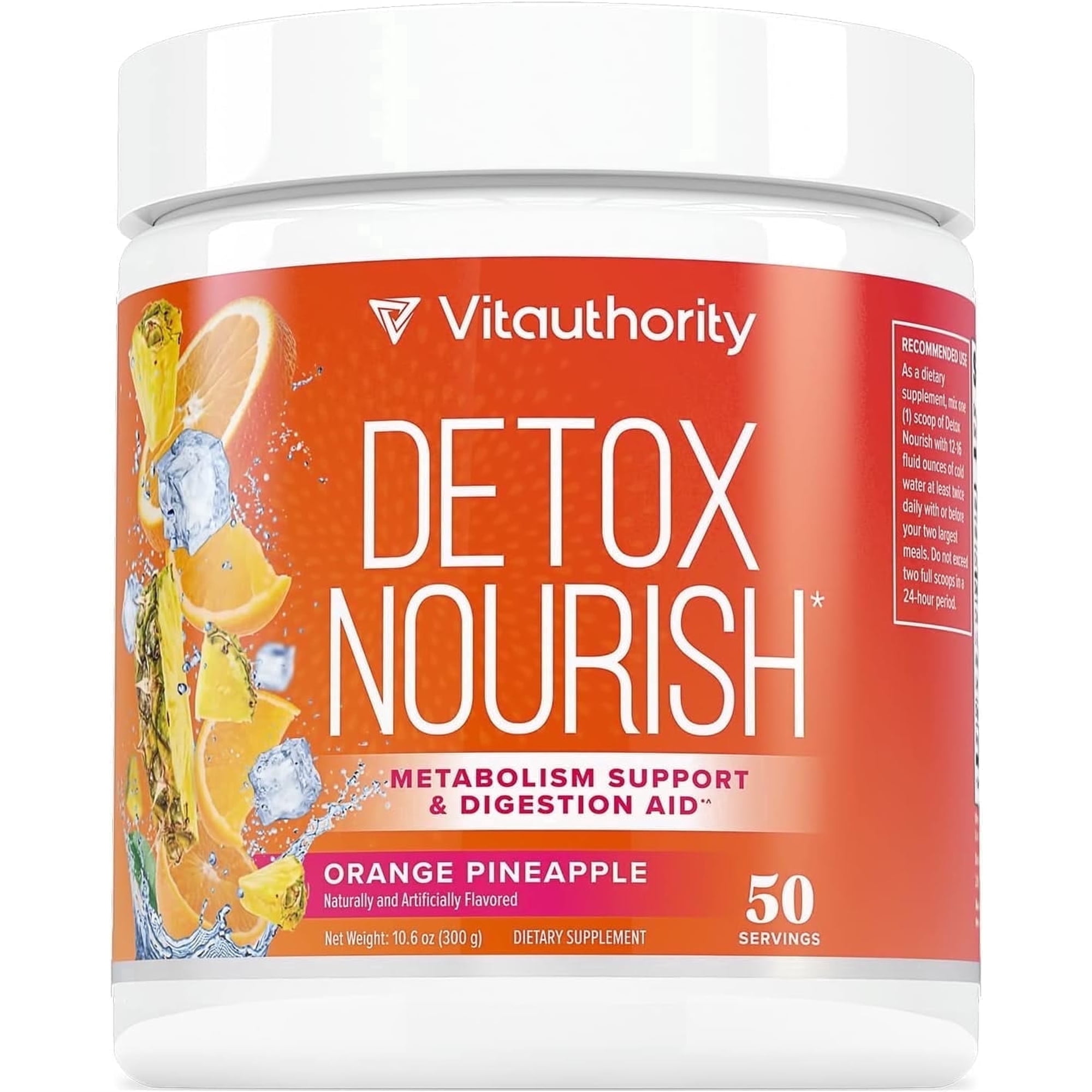 Vitauthority Detox Nourish Dietary Supplement Powder, Orange Pineapple, 50 Servings