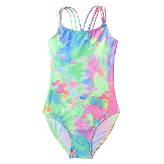 BOBOGOJP Kids Girls One Pieces Swimsuit UPF 50 Tie Dye Print Beach Sport Athletic Swimming Suit Gymnastics Leotards Multicolour for Size 12-13 Years