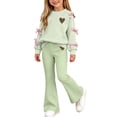 thumbnail image 6 of CYRBOKO Girls Long Sleeve Top and Flared Pants Sets, Casual Pullover 2-Piece Stretchy Kids Outfit Set Green Size 14-15 T, 6 of 8