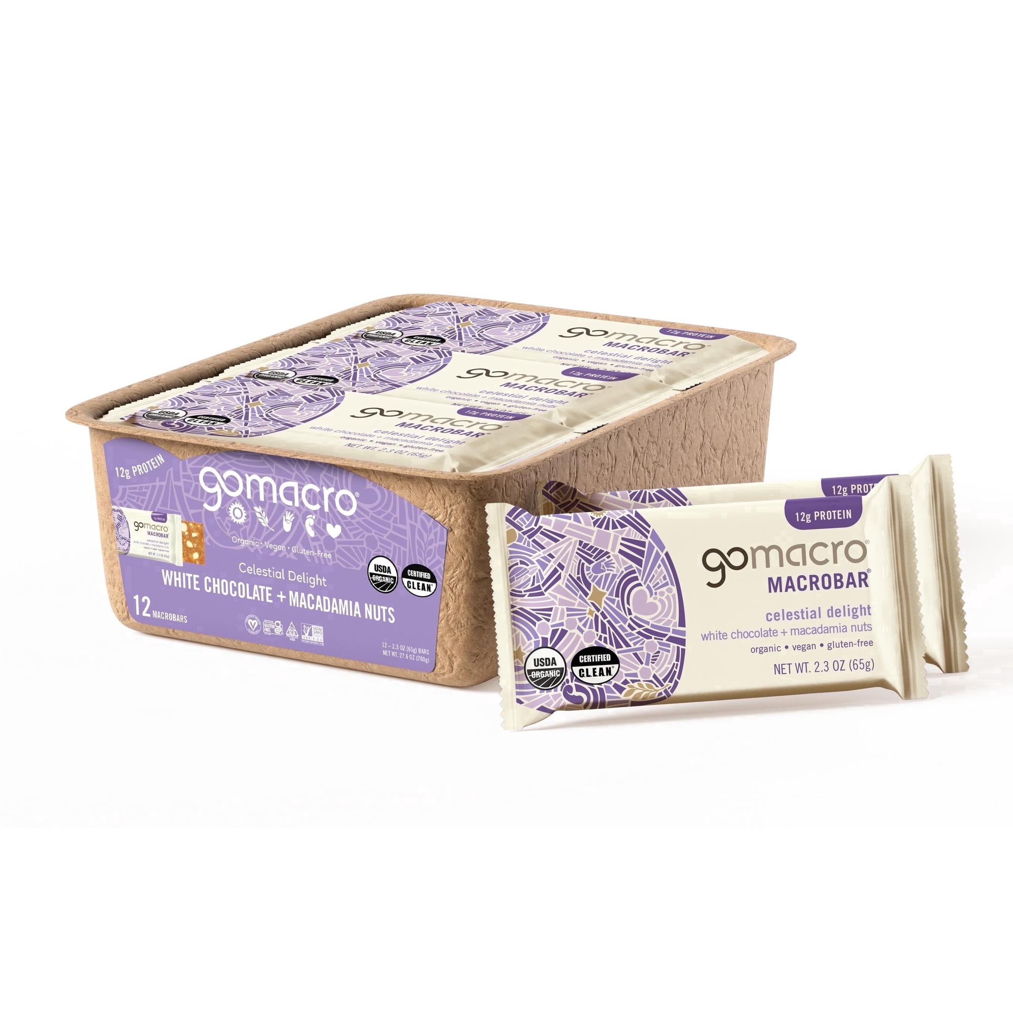 GoMacro White Chocolate + Macadamia Nuts MacroBar 12ct Tray