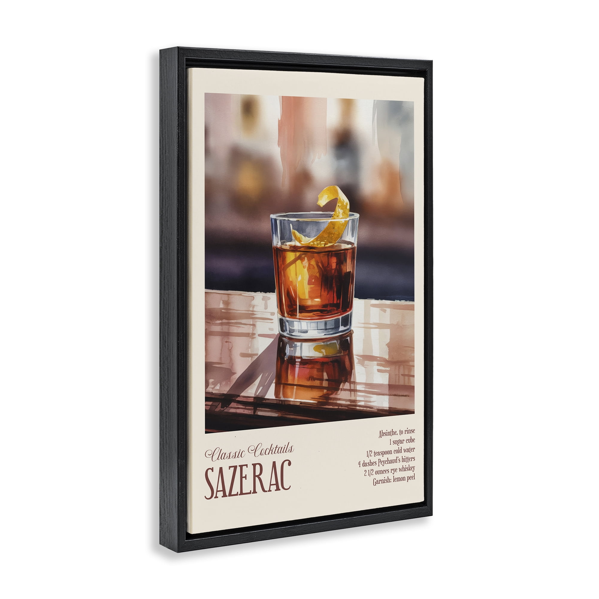 Stupell Industries Sazerac on Reflective Surface Black Framed Floater Canvas Wall Art, design by Andreas Magnusson