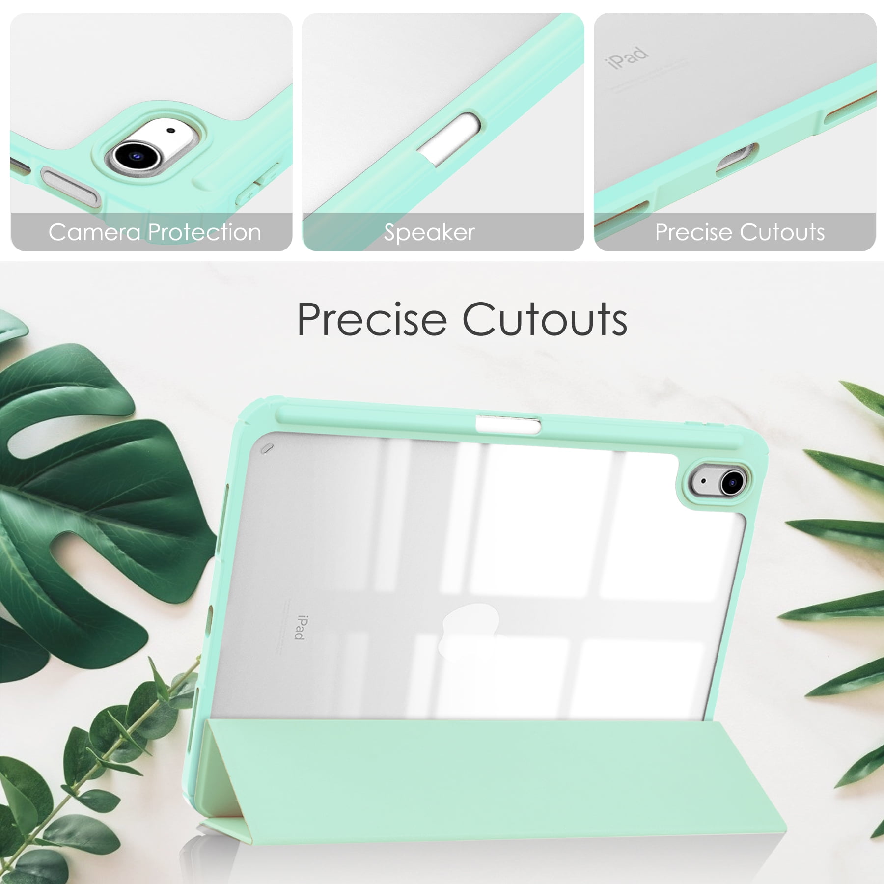 Allytech iPad 10th Generation Case with Pencil Holder, Transparent Clear Back Shell Trifold Stand Auto Sleep Wake Shockproof Drop Protective Case Cover for Apple iPad 10th Gen 2022-Mint