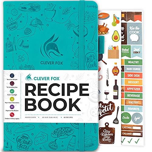 Libro de recetas Clever Fox: Cocina en familia y organizador de recetas en blanco, diario de cocina A5 - Turquesa
