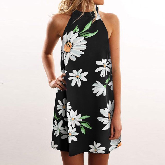 SMihono Robe d'Été pour Femmes Grande Taille Robe d'Été Sans Manches à Fleurs Décontractée à Bretelles Imprimé Mini Robe