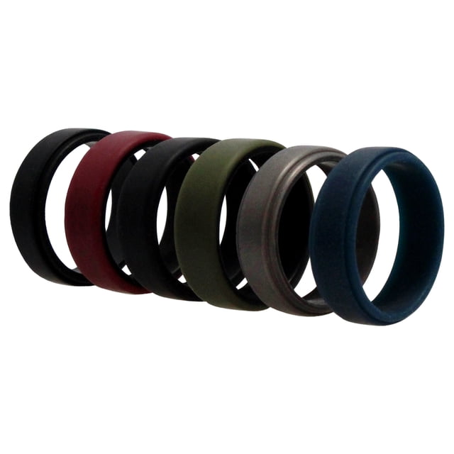 Juego de anillos de boda de silicona de 2 capas biselados de 8 mm - Azul de ROQ para hombres - Anillo de 6 x 14 mm