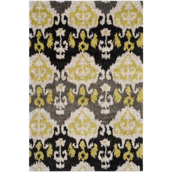 SAFAVIEH Tibetan Noelle Damask Shag Area Rug, Black/Green, 5'1" x 7'6"