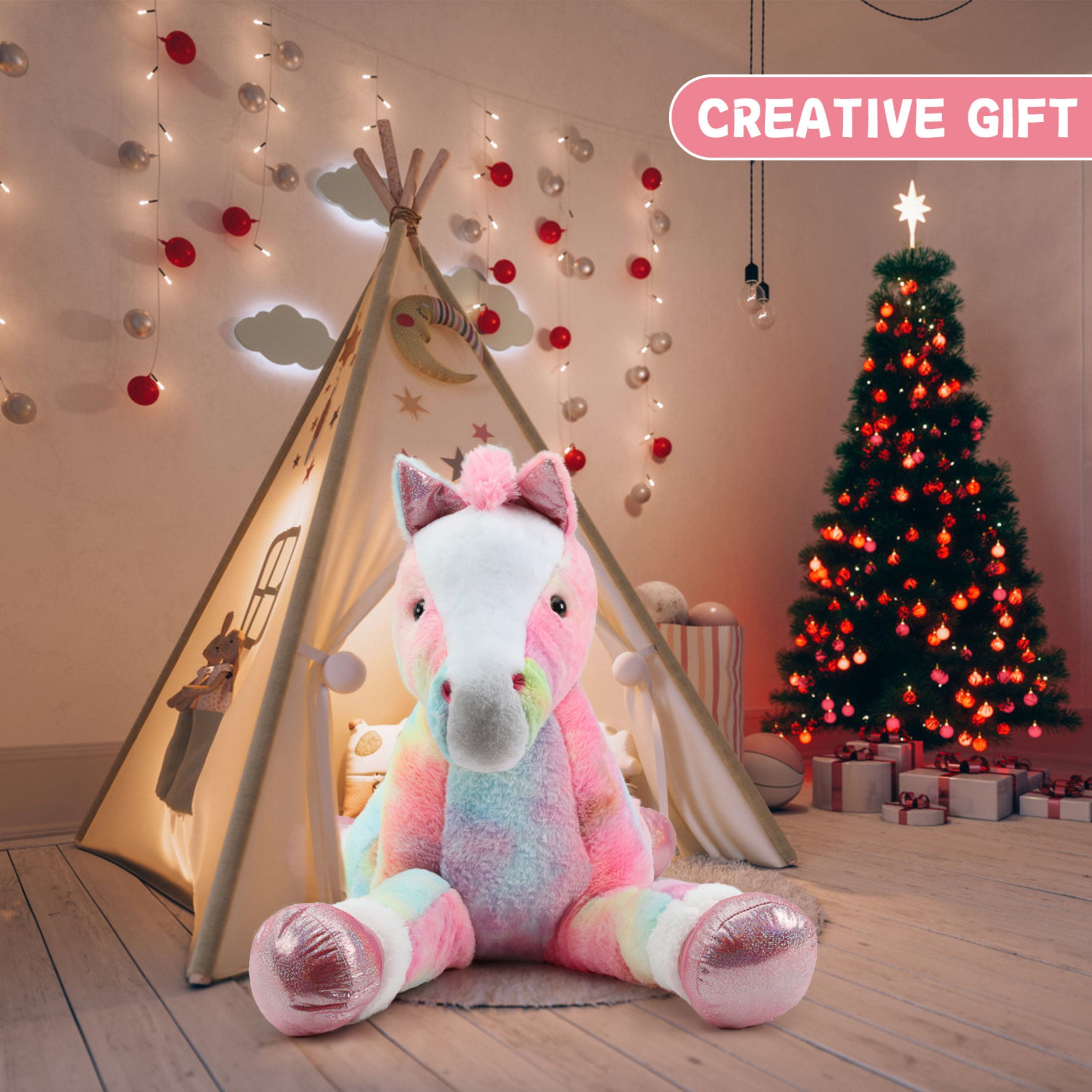 Tezituor 47.5" Giant Horse Stuffed Animals Large Horse Plush Pillow with Tie-Dye Body Plush Toy