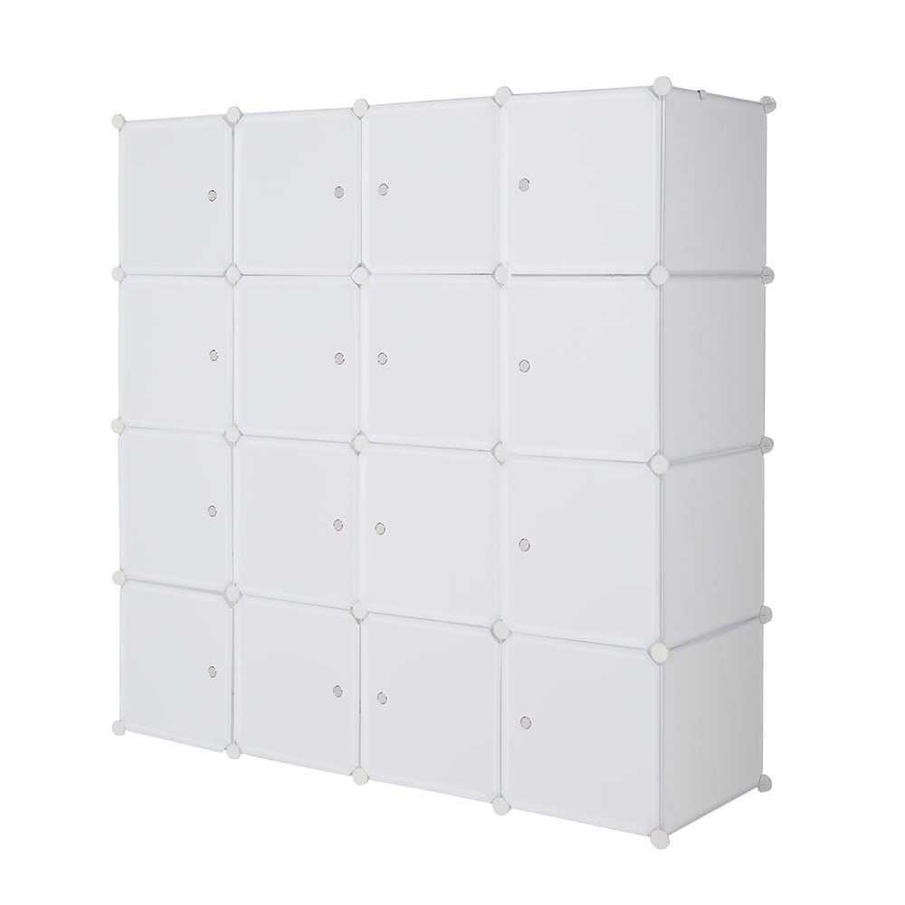 Cube Shelves with Doors and 2 Hanging Rods 16-Cube Plastic Closet Cabinet DIY Plastic Modular Book Shelf Unit Bonnlo Cube Storage Organizer