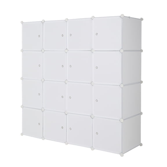 Veryke 16 Cube Home Plastic Storage Organizer DIY Closet Cabinet with Doors, 56x18.5x56in