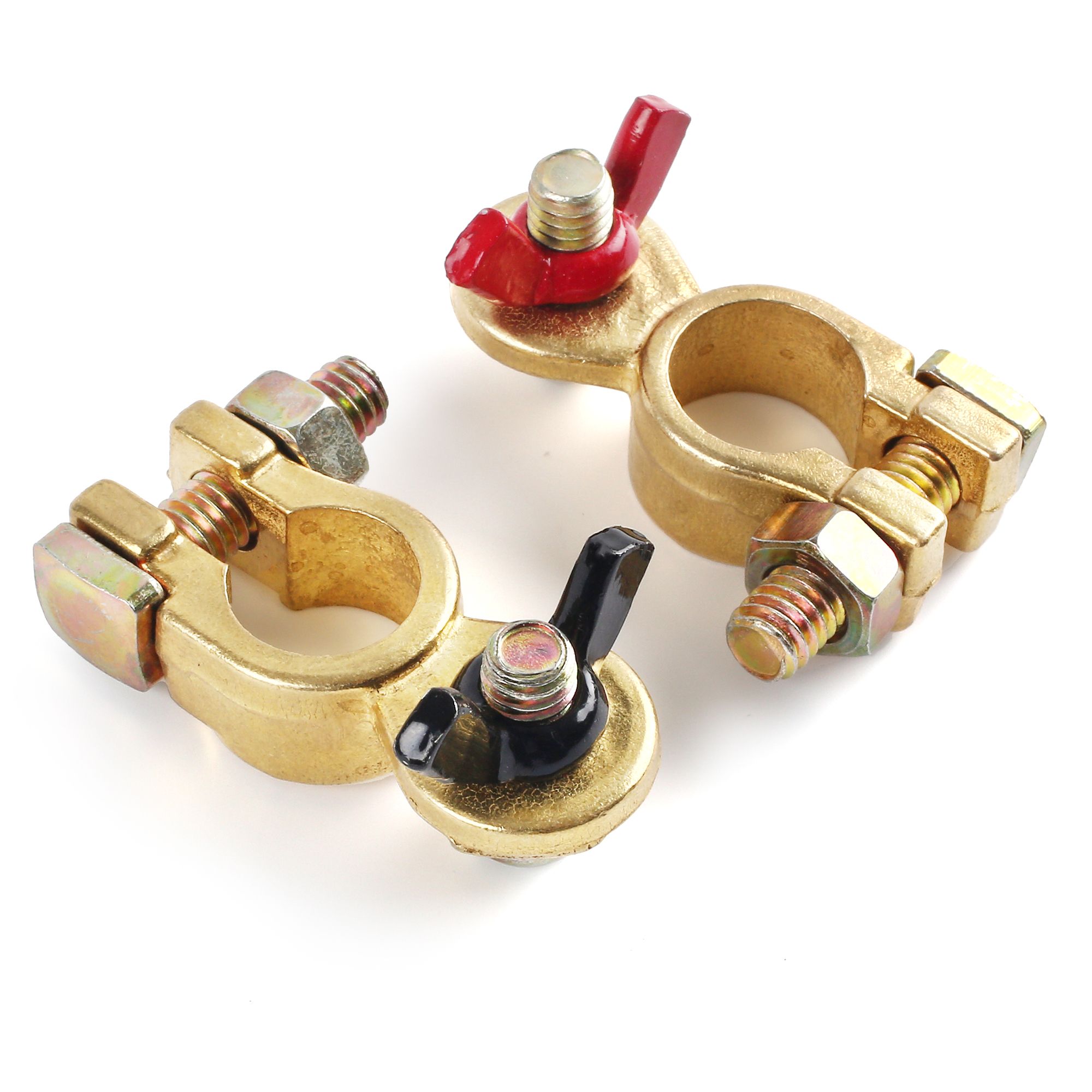 2PCS Brass Battery Terminal with Coated Wing Nut, Positive & Nagative
