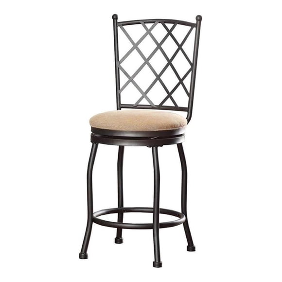HomePop Tristan 24" Traditional Metal and Fabric Counter Stool in Cream Finish