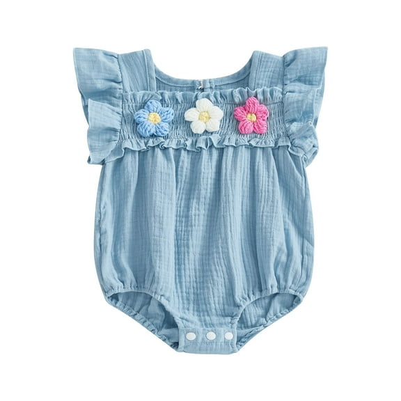 Baby Toddler Girl Romper 3 6 9 12 Months Smocked Flower Embroidery Flying Sleeve Newborn Jumpsuit Perfect for Summer