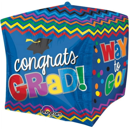 Anagram Congrats Grad Graduation Cube Shape Cubez 15" Square Cubez Foil Balloon