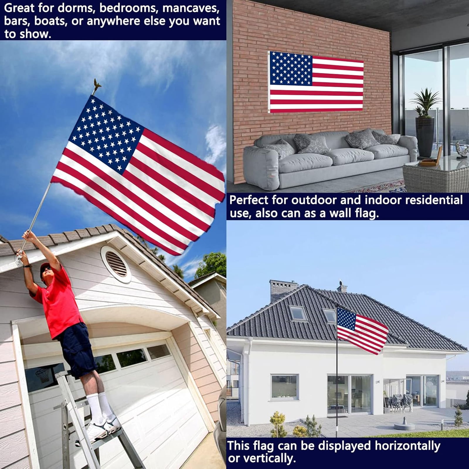 Oneluffy American Flag 3x5 FT Outdoor Double Sided Polyester US Flags with 2 Brass Grommets Vivid Color Decor for Outdoor Indoor
