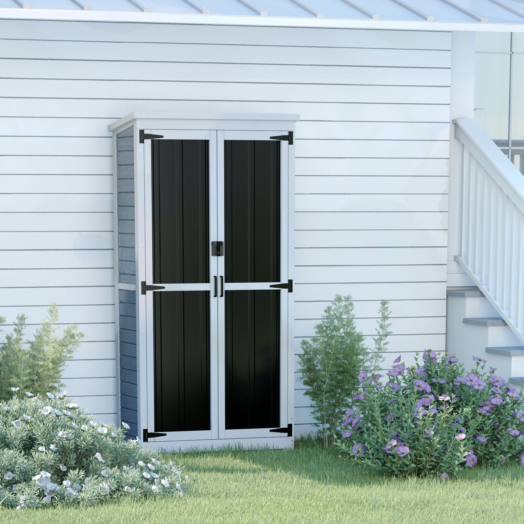GDLF Outdoor Storage Cabinet Wood & Metal Garden Tool Shed Waterproof Sturdy 66" H