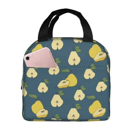 Insulated Lunch Bag for Women Men - Cute Pear Green Leaves Blue Leakproof Cooler Lunch Box for Women Men  Lunch Tote Bags for Work School Picnic Travel