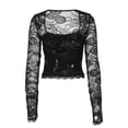 thumbnail image 6 of ClodeEU Women's Square Neck Long Sleeve Top with Lace Cutout Patchwork ,Casual Blouse for Summer Black,Womens Plus XL, 6 of 8