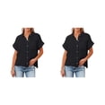 thumbnail image 2 of Blusa de manga corta Sonducket para mujer con botones cuello en V algodón S M L XL XXL, 2 of 6